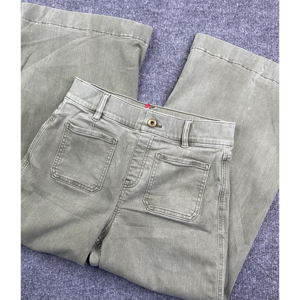 Spanx Pants Womens S Olive Green Cropped Wide Leg High Rise with Patch Pocket